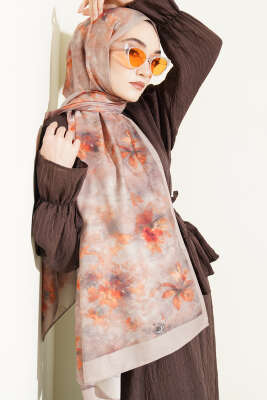 Floral Batik Desen Şal Kum Bej - Başörtüsü