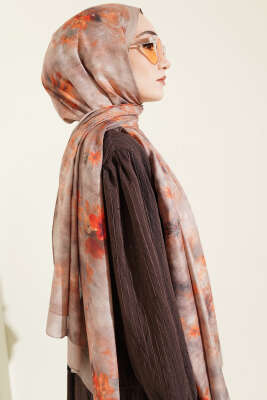 Floral Batik Desen Şal Kum Bej - Başörtüsü