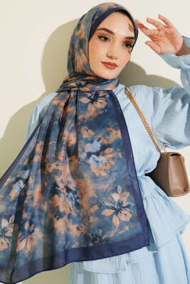 Floral Batik Desen Şal Lacivert - VERTU (NYD TEKSTİL)
