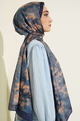 Floral Batik Desen Şal Lacivert - Başörtüsü