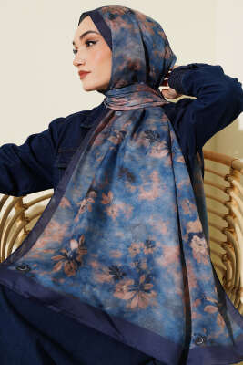 Floral Batik Desen Şal Mavi 