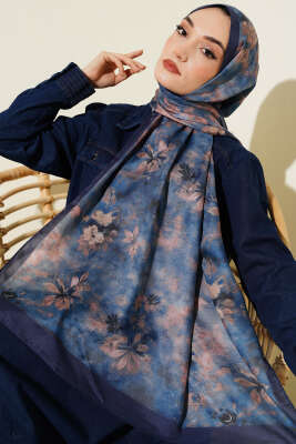 Floral Batik Desen Şal Mavi - Yılın Fırsatı