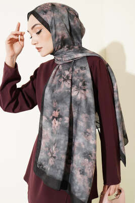 Floral Batik Desen Şal Siyah - Başörtüsü