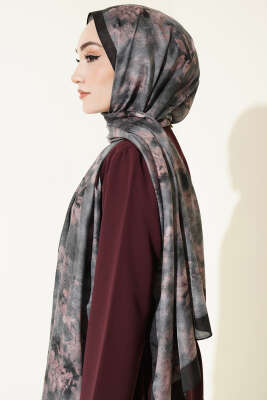 Floral Batik Desen Şal Siyah - Başörtüsü