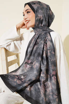 Floral Batik Desen Şal Siyah Bej 