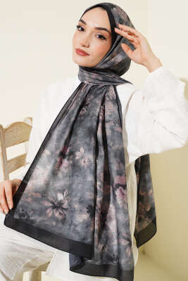 Floral Batik Desen Şal Siyah Bej - Yılın Fırsatı