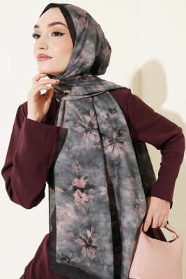 Floral Batik Desen Şal Siyah 