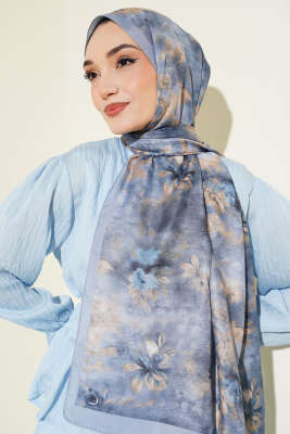 Floral Batik Desen Şal Soft Mavi - Yılın Fırsatı