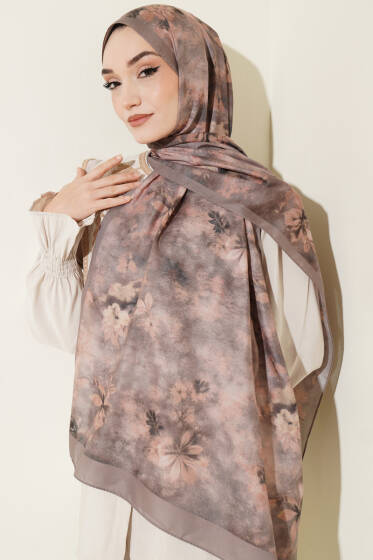 Floral Batik Desen Şal Vizon - Başörtüsü