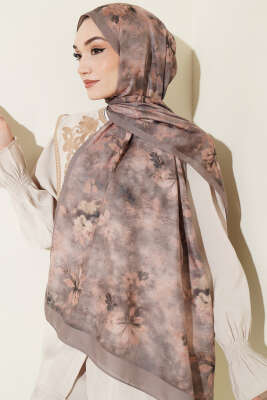 Floral Batik Desen Şal Vizon - Başörtüsü