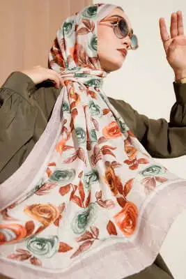 Floral Desenli Bambu Kraş Şal Taş 