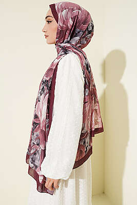Floral Nature Bambu Kraş Şal Bordo - Başörtüsü