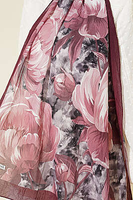 Floral Nature Bambu Kraş Şal Bordo - Başörtüsü