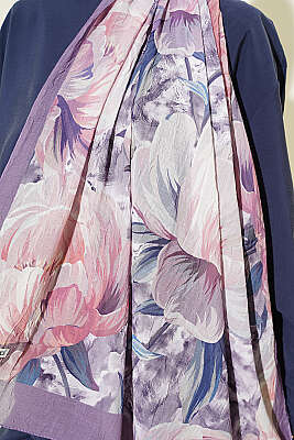 Floral Nature Bambu Kraş Şal Lila - Başörtüsü