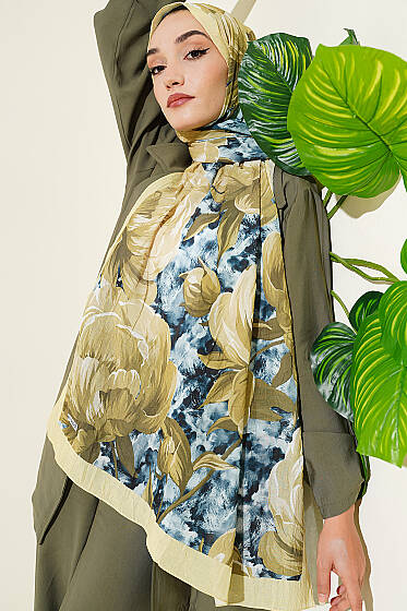 Floral Nature Bambu Kraş Şal Sarı - Başörtüsü