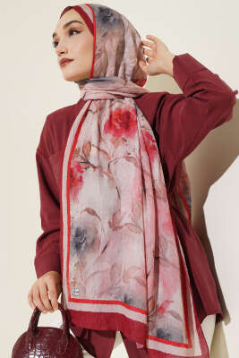 Flower Desen Bambu Kraş Şal Bordo - Başörtüsü