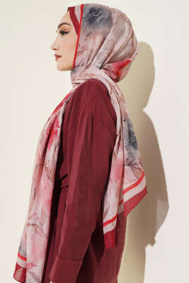 Flower Desen Bambu Kraş Şal Bordo - Başörtüsü
