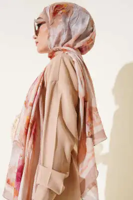 Flower Desen Bambu Kraş Şal Kum Bej - Başörtüsü