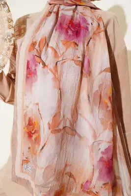 Flower Desen Bambu Kraş Şal Kum Bej - Başörtüsü