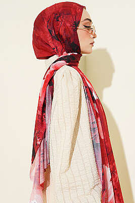 Flower Dijital Baskı Şal Bordo - Başörtüsü