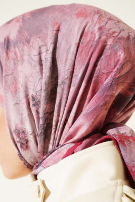 Flowers Bambu Kraş Eşarp Bordo - Başörtüsü