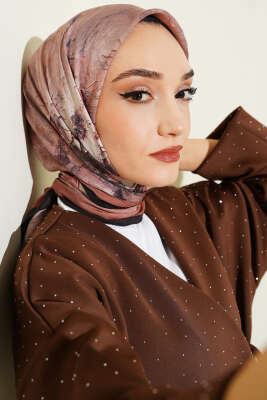 Flowers Bambu Kraş Eşarp Camel - Başörtüsü