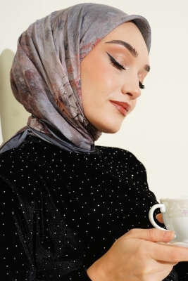 Flowers Bambu Kraş Eşarp Füme - SARPA