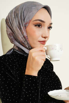 Flowers Bambu Kraş Eşarp Füme - Başörtüsü