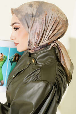 Flowers Bambu Kraş Eşarp Haki - SARPA