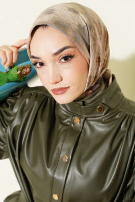 Flowers Bambu Kraş Eşarp Haki - Başörtüsü