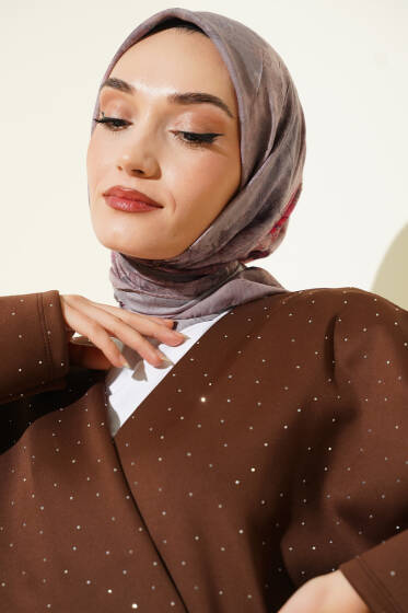 Flowers Bambu Kraş Eşarp Kum Bej - Başörtüsü