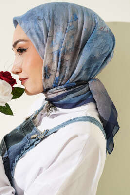 Flowers Bambu Kraş Eşarp Lacivert - SARPA