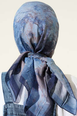 Flowers Bambu Kraş Eşarp Lacivert - Başörtüsü