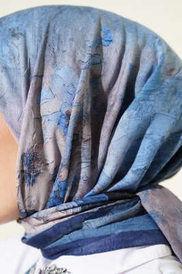 Flowers Bambu Kraş Eşarp Lacivert - Başörtüsü