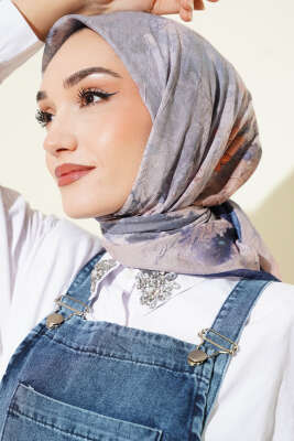 Flowers Bambu Kraş Eşarp Lacivert Bej - Başörtüsü