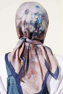 Flowers Bambu Kraş Eşarp Lacivert Bej - Başörtüsü