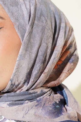 Flowers Bambu Kraş Eşarp Lacivert Bej - Başörtüsü