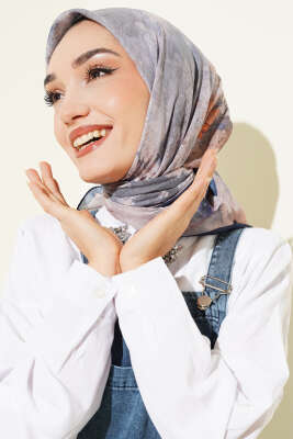 Flowers Bambu Kraş Eşarp Lacivert Bej - SARPA