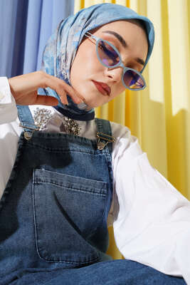 Flowers Bambu Kraş Eşarp Mavi - SARPA