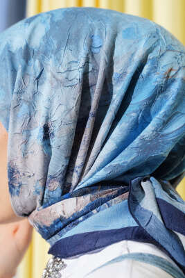 Flowers Bambu Kraş Eşarp Mavi - Başörtüsü