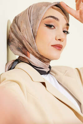 Flowers Bambu Kraş Eşarp Siyah Bej 