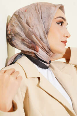 Flowers Bambu Kraş Eşarp Siyah Bej - Başörtüsü