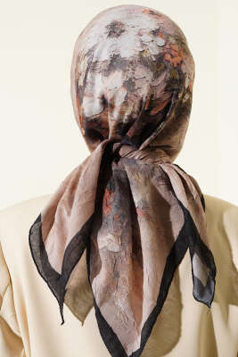 Flowers Bambu Kraş Eşarp Siyah Bej - Başörtüsü