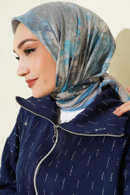 Flowers Bambu Kraş Eşarp Soft Mavi - Başörtüsü