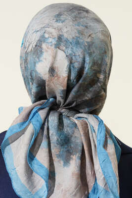 Flowers Bambu Kraş Eşarp Soft Mavi - Başörtüsü