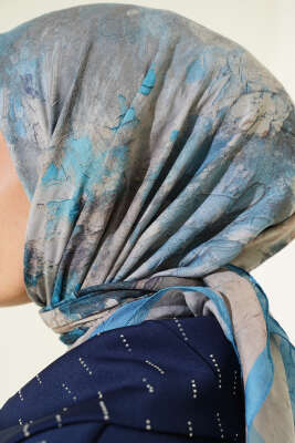 Flowers Bambu Kraş Eşarp Soft Mavi - Başörtüsü