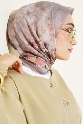 Flowers Bambu Kraş Eşarp Vizon - Başörtüsü