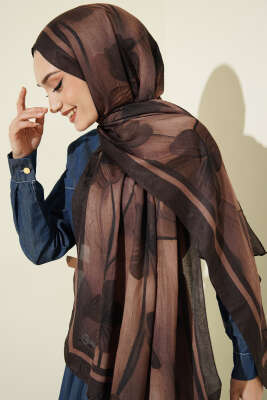 Flowers Desen Bambu Kraş Şal Acı Kahve - MODA KAŞMİR