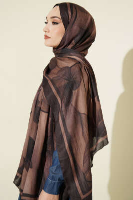 Flowers Desen Bambu Kraş Şal Acı Kahve - Başörtüsü