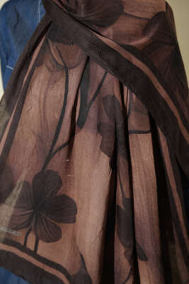 Flowers Desen Bambu Kraş Şal Acı Kahve - Başörtüsü